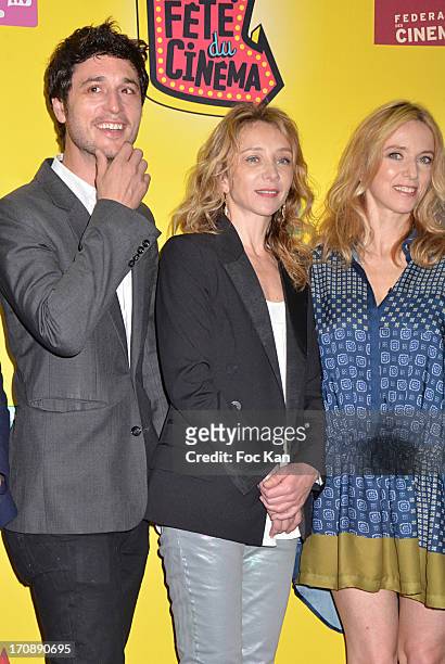 Jeremie Elkaim, Sylvie Testud and Lea Drucker attend the 'Fete du Cinema 2013' Press Conference at the Hotel Pershing Hall on June 19, 2013 in Paris,...
