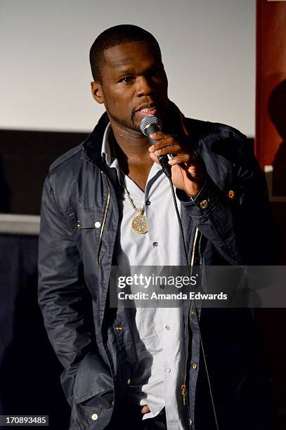 Executive producer Curtis "50 Cent" Jackson speaks onstage at "Tapia" premiere during the 2013 Los Angeles Film Festival at Regal Cinemas L.A. Live...