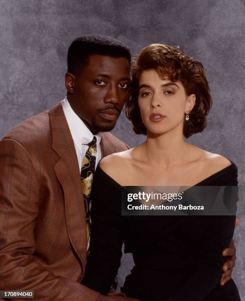 Portrait of American actors Wesley Snipes and Annabella Sciorra from the film 'Jungle Fever' , New York, New York, 1991.
