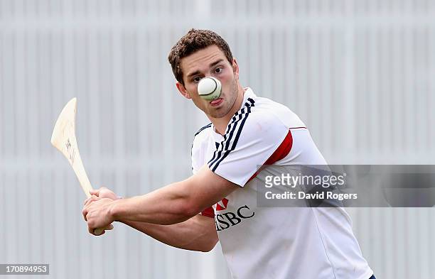 George North, who has been selected to play for the Lions in the first test against the Wallabies, keeps his eye on the ball as he tries his hand at...