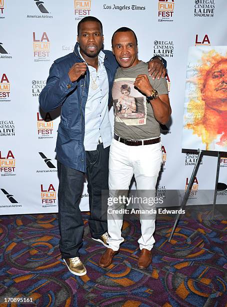 Executive producer Curtis "50 Cent" Jackson and boxer Sugar Ray Leonard attend the "Tapia" premiere during the 2013 Los Angeles Film Festival at...