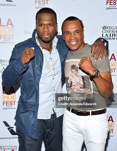 Executive producer Curtis "50 Cent" Jackson and boxer Sugar Ray Leonard attend the "Tapia" premiere during the 2013 Los Angeles Film Festival at...
