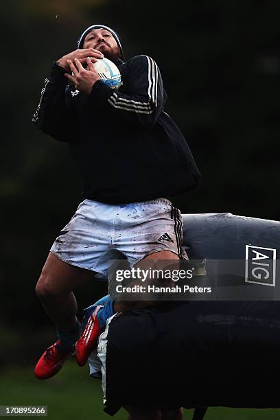 Rene Ranger of the All Blacks runs through drills during a New Zealand All Blacks training session at Yarrow Stadium on June 20, 2013 in New...