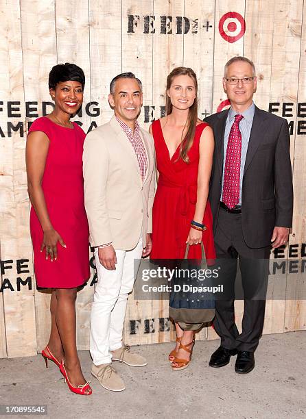 Laysha Ward, Rick Gomez, Lauren Bush Lauren, and Bob Aiken attend the Target FEED Collaboration launch at Brooklyn Bridge Park on June 19, 2013 in...