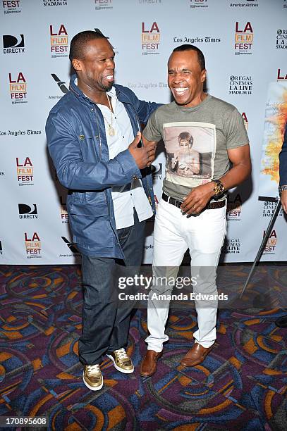 Executive producer Curtis "50 Cent" Jackson and boxer Sugar Ray Leonard attend the "Tapia" premiere during the 2013 Los Angeles Film Festival at...