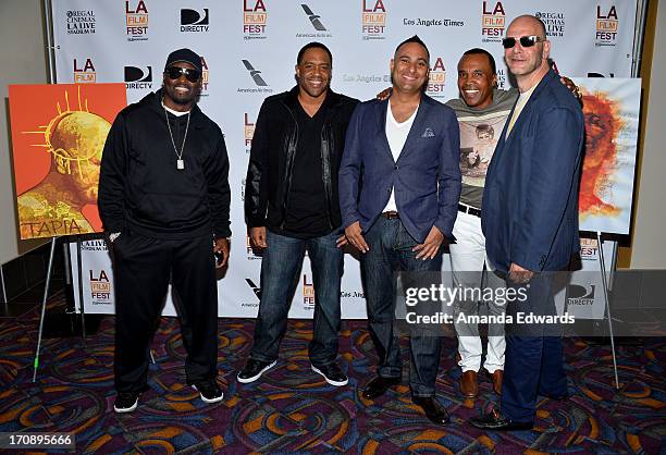 Singer/songwriter Johnny Gill, comedian Ruben Paul, comedian Russell Peters, boxer Sugar Ray Leonard and executive producer Lou DiBella attend the...