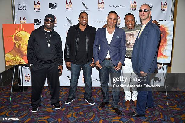 Singer/songwriter Johnny Gill, comedian Ruben Paul, comedian Russell Peters, boxer Sugar Ray Leonard and executive producer Lou DiBella attend the...