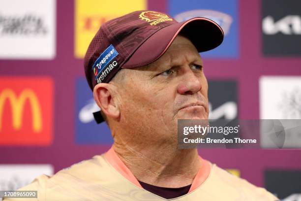 Broncos coach, Kevin Walters speaks to the press following a the Brisbane Broncos NRL captain's run at Accor Stadium on September 30, 2023 in Sydney,...