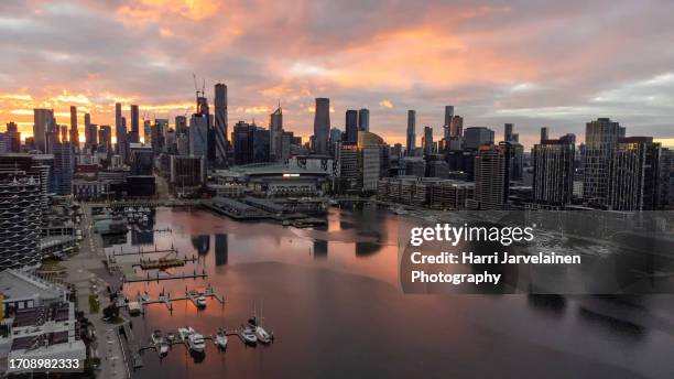 aerial picture of melbourne cbd taken from docklands - メルボルンドックランド ストックフォトと画像