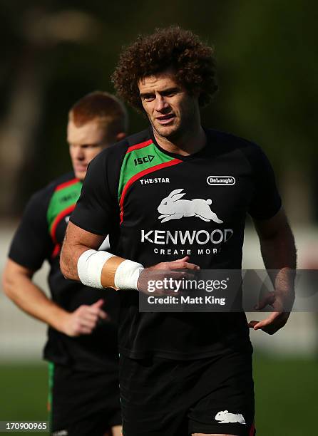 Matt King warms up during a South Sydney Rabbitohs NRL training session at Redfern Oval on June 20, 2013 in Sydney, Australia.