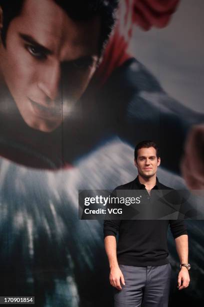 Actor Henry Cavill attends 'Man of Steel' press conference during the 16th Shanghai International Film Festival at Peninsula Hotel on June 20, 2013...