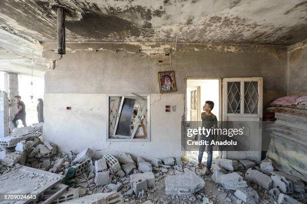 View of destroyed buildings after an airstrike by three Russian warplanes which took off from Khmeimim Air Base in Latakia and launched airstrikes on...