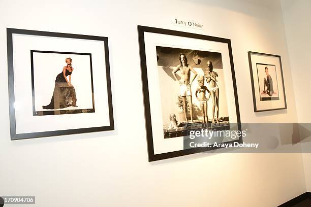 General view of atmosphere at a gallery exhibit of Terry O'Neill Presents The Opus: A 50 Year Retrospective at Mouche Gallery on June 19, 2013 in...