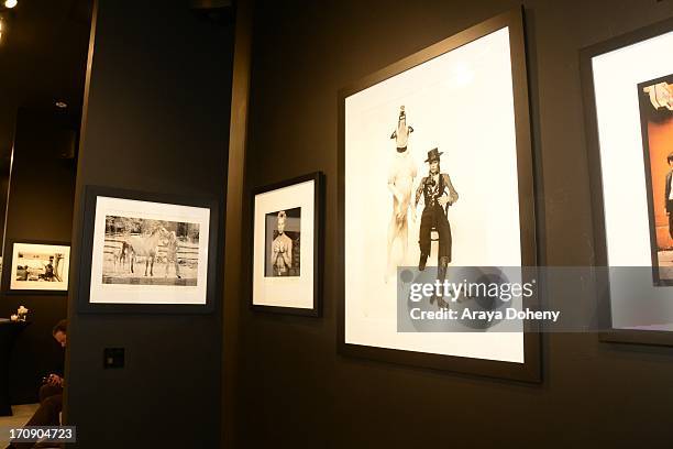 General view of atmosphere at a gallery exhibit of Terry O'Neill Presents The Opus: A 50 Year Retrospective at Mouche Gallery on June 19, 2013 in...