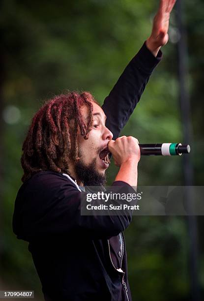 Jo Mersa Marley of Ghetto Youths Crew perform live at Marymoor Park on June 19, 2013 in Redmond, Washington.