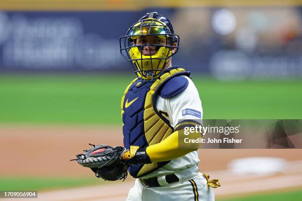 William Contreras of the Milwaukee Brewers during the game against the St. Louis Cardinals at American Family Field on September 28, 2023 in...