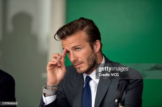 David Beckham attends a press confernce at Tongji University on June 20, 2013 in Shanghai, China.