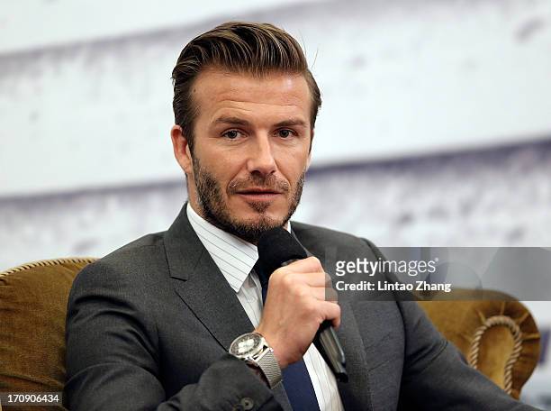 David Beckham attends a press conference at Regal International East Asia Hotel on June 20, 2013 in Shanghai, China.