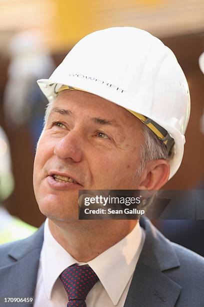 Berlin city mayor Klaus Wowereit attends the inauguration of the "Baerlinde" tunnel boring machine for a new U-Bahn commuter train tunnel on June 20,...