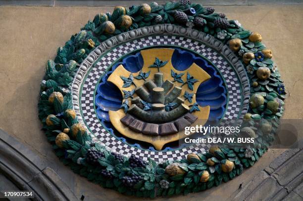 Coat of arms of the House of Medici , by Giovanni della Robbia, Ceppo Hospital, Pistoia, Tuscany, Italy.