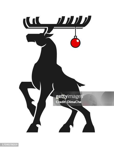 deer, stag, elk cut out silhouette with christmas tree ball on antlers - doe foot stock illustrations