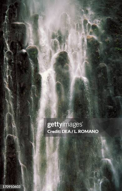 Carbet Falls, are divided into two cascades of 110 metres and 115 metres on the slopes of La Grande Soufriere, , Guadeloupe National Park,...