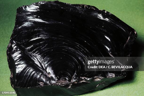 Obsidian, igneous rock. Milan, Museo Civico Di Storia Naturale