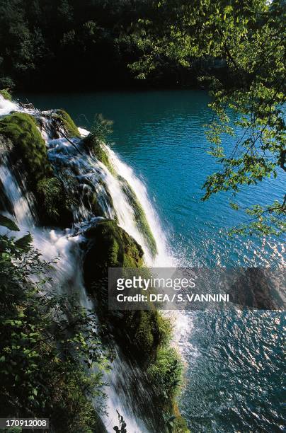Lake and waterfall, Plitvice Lakes National Park , Dalmatia, Croatia.