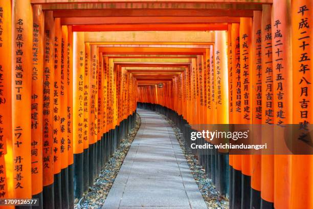 torii-tore in fushimi inari schrein, kyoto, japan - torii tor stock-fotos und bilder