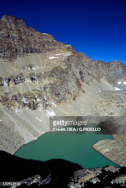 Lake Lillet and Mare Percia seen from Colle della Terra, Gran Paradiso National Park, Piedmont, Italy.