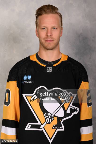 Lars Aller of the Pittsburgh Penguins poses for his official headshot for the 2023-2024 season on September 20, 2023 at the UPMC Lemieux Sports...