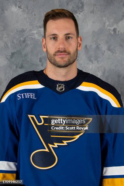 Marco Scandella of the St. Louis Blues poses for his official headshot for the 2023-2024 season on September 20, 2023 at the Centene Community Ice...