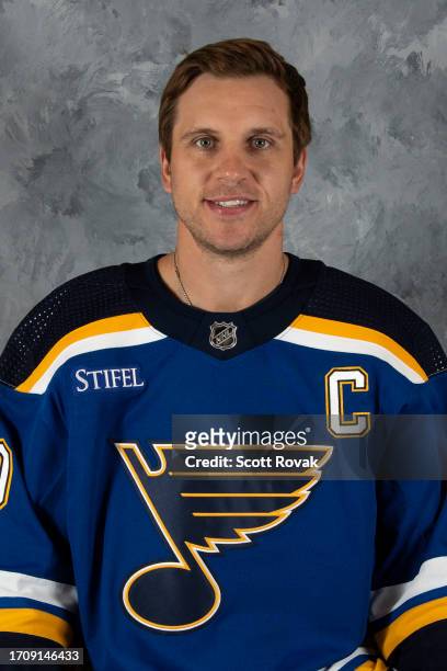 Brayden Schenn of the St. Louis Blues poses for his official headshot for the 2023-2024 season on September 20, 2023 at the Centene Community Ice...