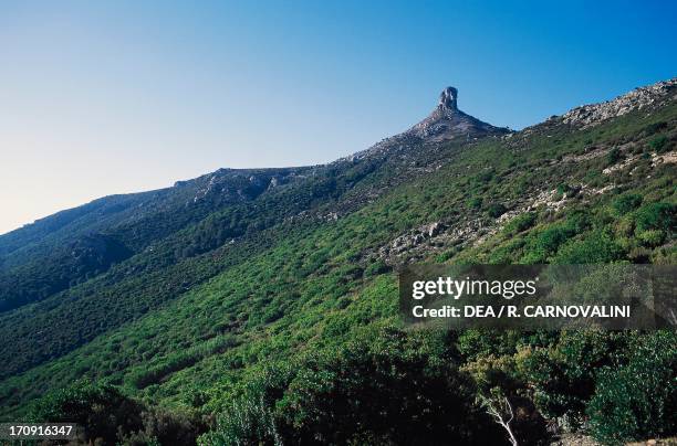 The calcareous formations of Monte Perda Liana, near Gairo, Gulf of Orosei and Gennargentu National Park, Sardinia, Italy.