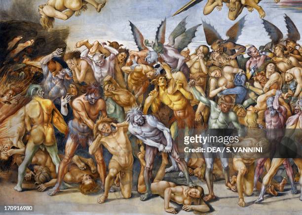 The damned in hell, from the Last Judgment fresco cycle, 1499-1504, by Luca Signorelli , San Brizio Chapel, right transept of Orvieto Cathedral,...
