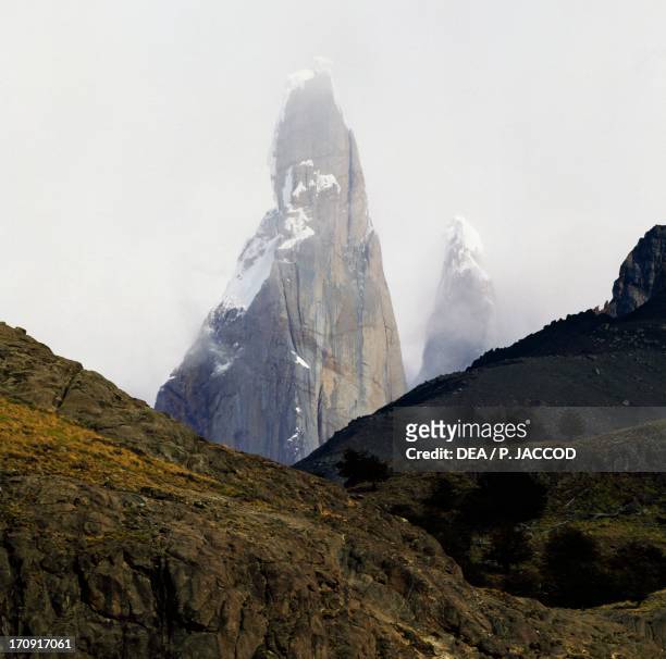 The Andes, Cerro Torre and Cerro Egger, east side, Los Glaciares National Park, , Patagonia, Argentina.