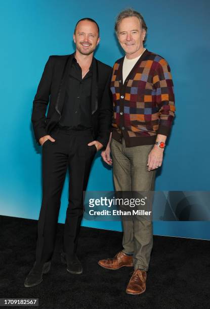 Aaron Paul and Bryan Cranston attend the grand opening of Sphere on September 29, 2023 in Las Vegas, Nevada.