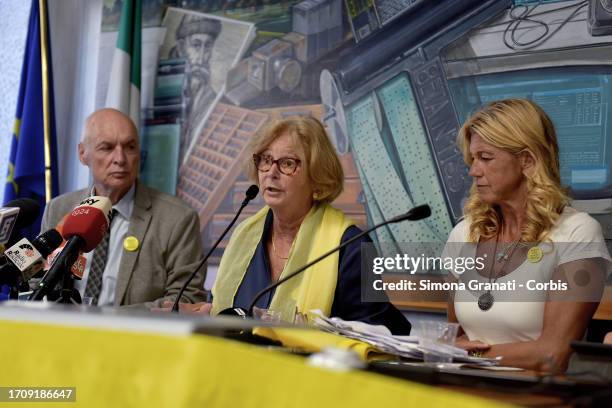 Claudio Regeni and Paola Deffendi, parents of Giulio Regeni together with the lawyer Alessandra Ballerini and Beppe Giulietti, of Articolo 21, hold a...