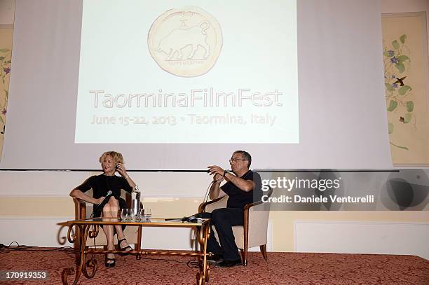 Meg Ryan and Mario Sesti attend a TaoClass lecture as part of Taormina Filmfest 2013 on June 20, 2013 in Taormina, Italy.