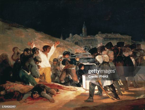 Francisco de Goya . Spanish romantic painter. The Third of May 1808. Oil on Canvas, 1814. Spanish resisters being executed by Napoleon's troops...