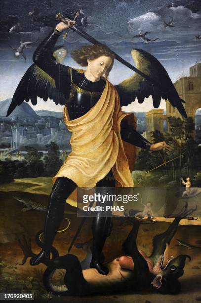 The Archangel Michael with the dragon, c.1500. Unknow. Spanish author. National Museum of Art. Copenhagen. Denmark.