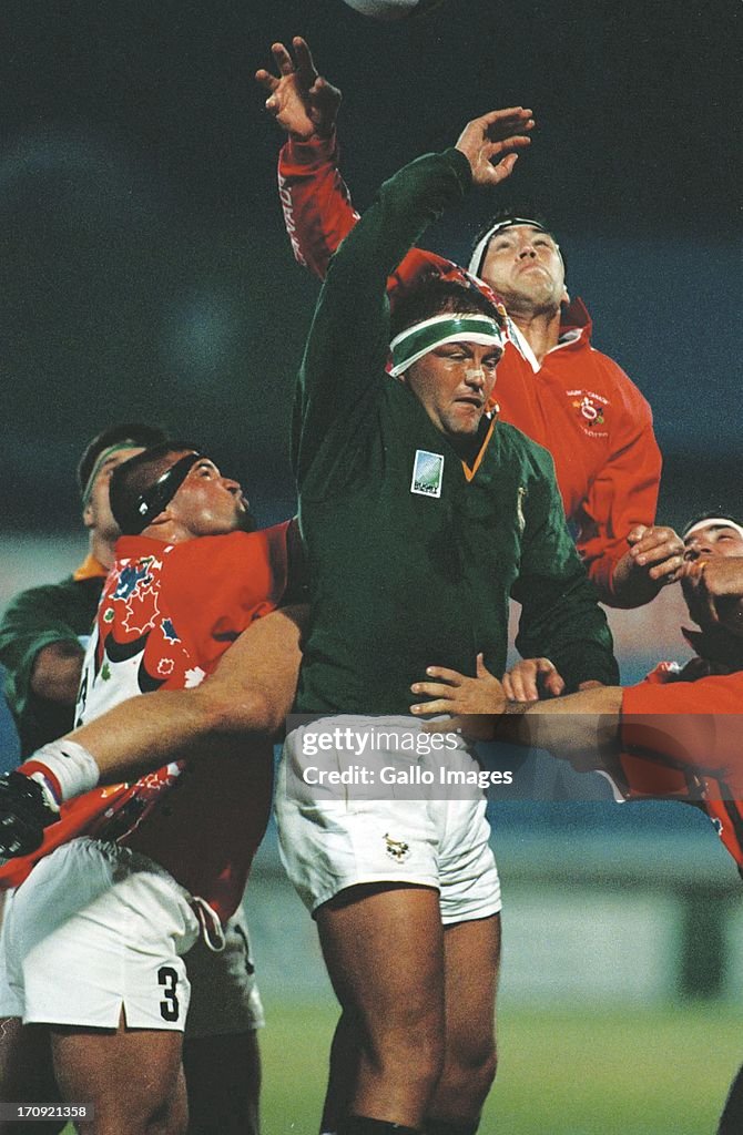 Hannes Strydom in line out during the Rugby World Cup match between ...
