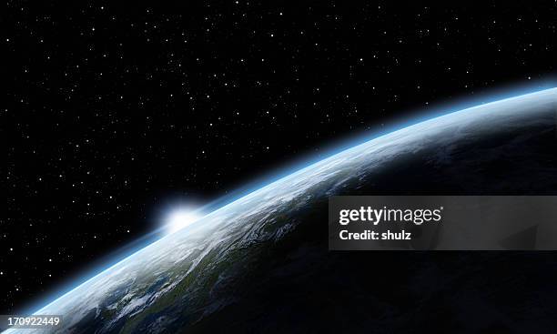 sunrise over earth - satellietfoto stockfoto's en -beelden