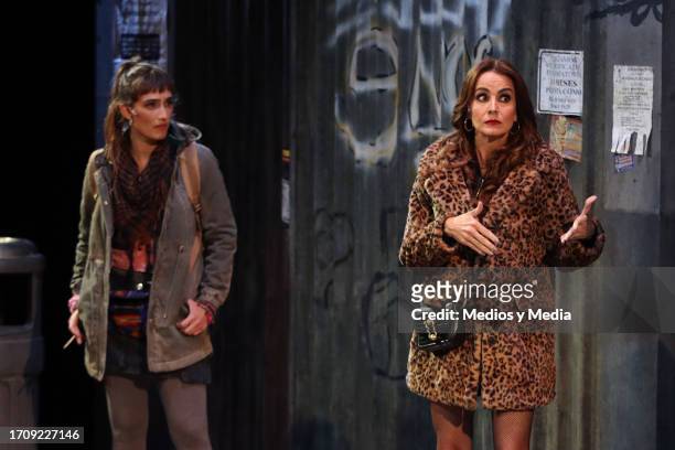 Paly Duval and Alejandra Barros perform during the first night of the play 'Escape Room' at Teatro Libanes on September 29, 2023 in Mexico City,...