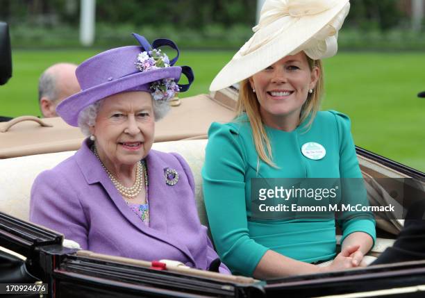 Queen Elizabeth II and Autumn Phillips attend Ladies Day on Day 3 of Royal Ascot at Ascot Racecourse on June 20, 2013 in Ascot, England.