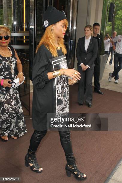 Rihanna seen leaving her hotel on June 20, 2013 in London, England.