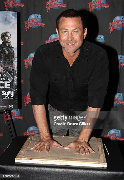 Grant Bowler promotes Syfy Network's "Defiance" as he visits Planet Hollywood Times Square on June 19, 2013 in New York City.