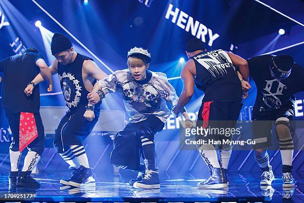 Henry of boy band Super Junior M performs onstage during the Mnet 'M CountDown' at CJ E&M Center on June 20, 2013 in Seoul, South Korea.