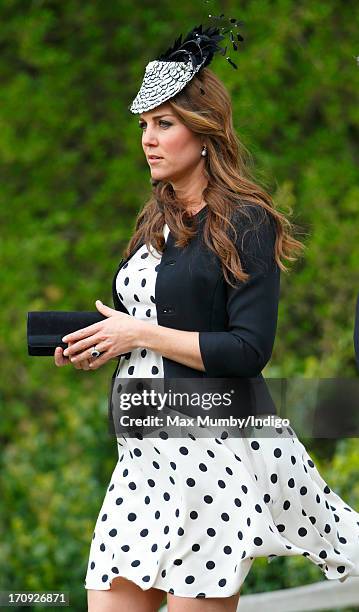 Catherine, Duchess of Cambridge attends the wedding of William van Cutsem and Rosie Ruck Keene at the church of St Mary the Virgin in Ewelme on May...