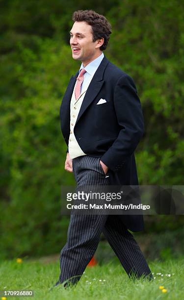 Thomas van Straubenzee attends the wedding of William van Cutsem and Rosie Ruck Keene at the church of St Mary the Virgin in Ewelme on May 11, 2013...